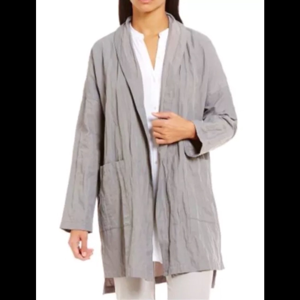 Nwt Eileen Fisher Organic Cotton Kimono Knee Length Coat Woven In France